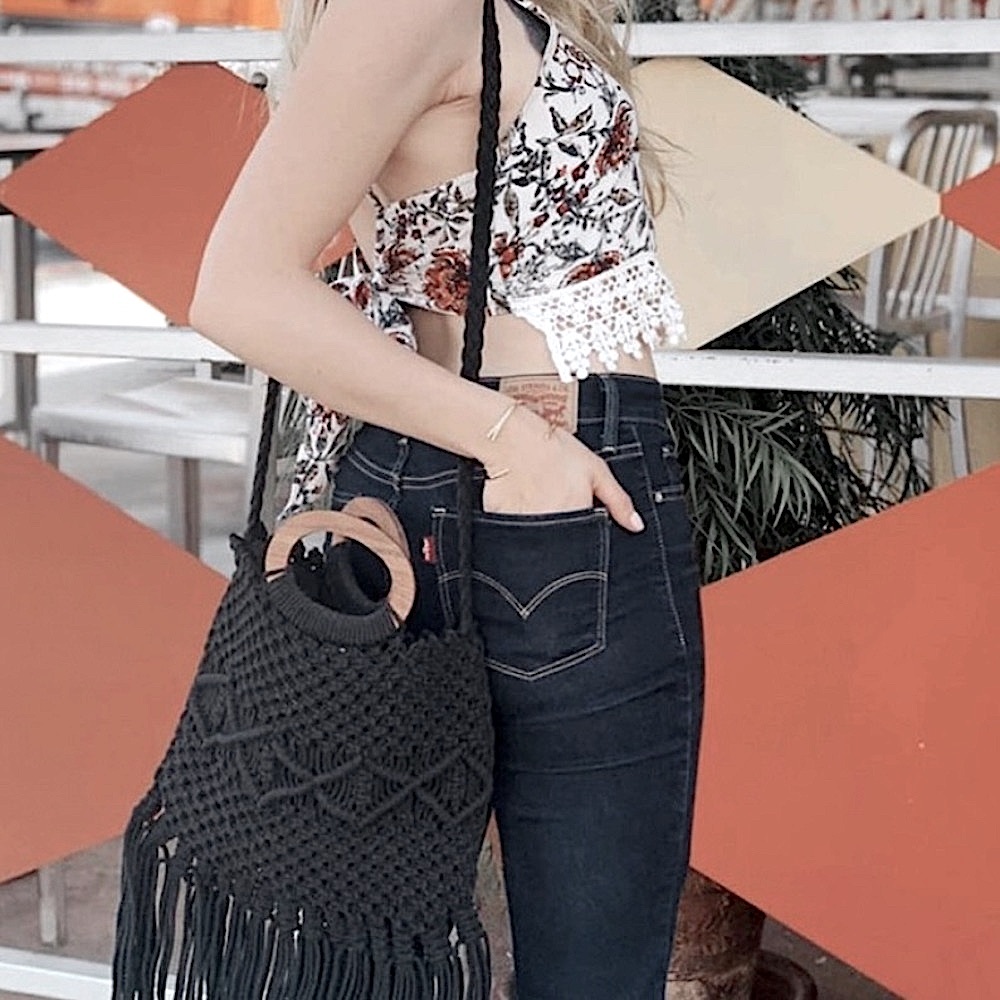 Danielle Nicole Black Macrame Boho Fringe Crochet… - image 2